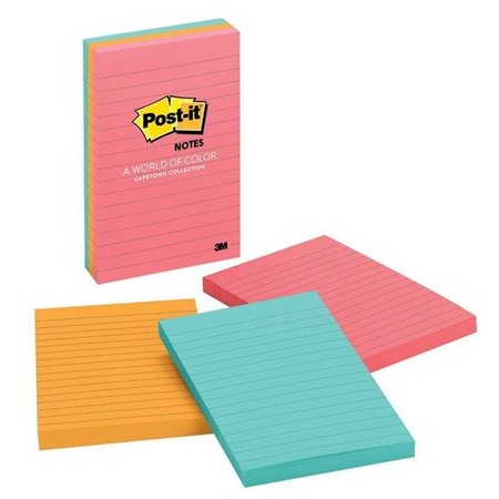 POST-IT Sticky note 025693 Lined Original Notepad; Assorted Neon Colors; Pack - 3 25693